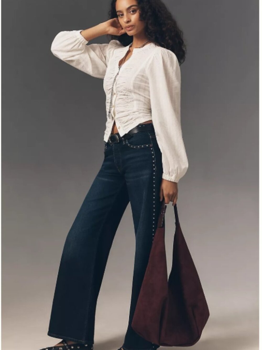 NWT Anthropologie Pilcro Long-Sleeve Reworked Buttondown Buttercream Top - Picture 3 of 10
